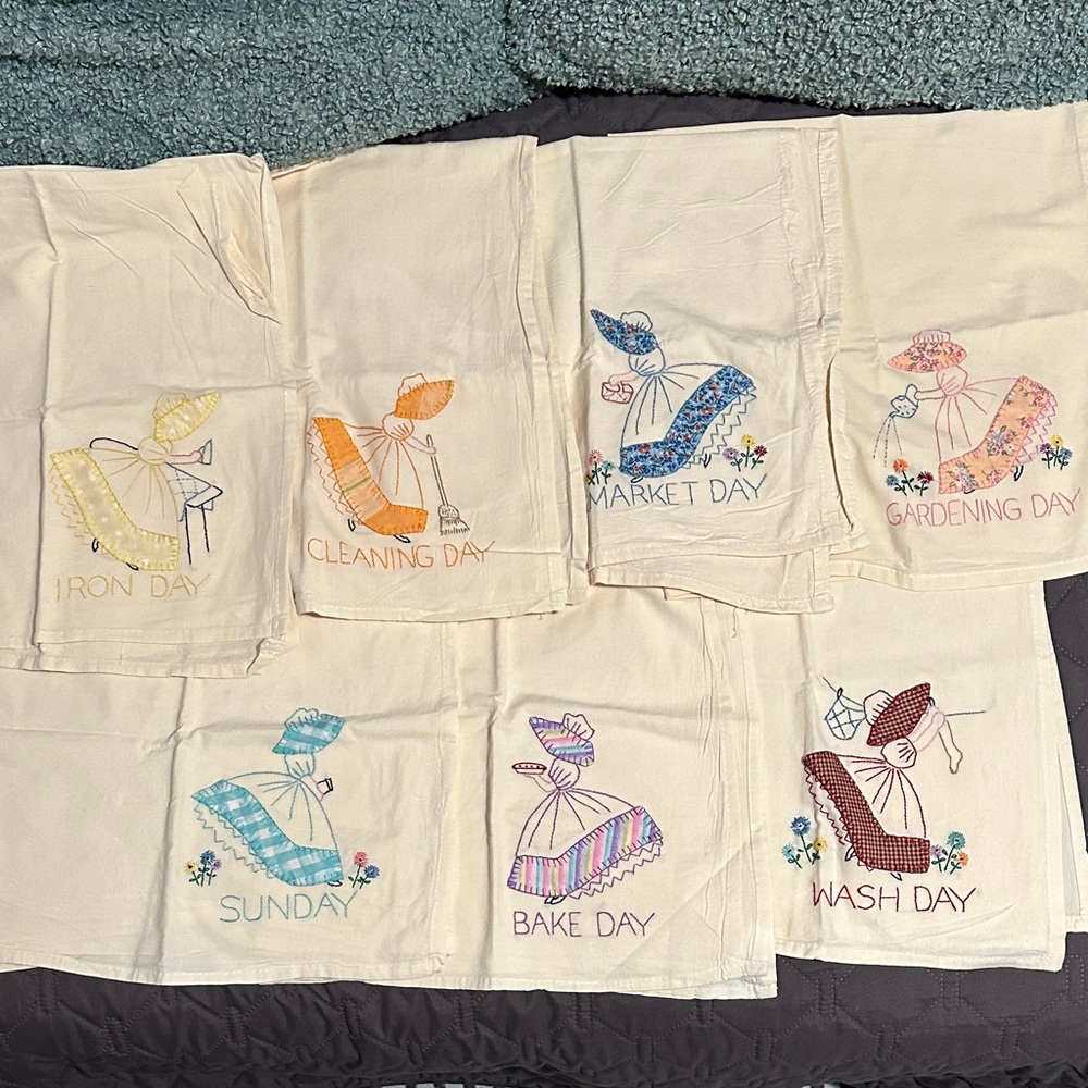 Embroidered Day of the Week Kitchen Towels